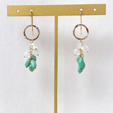 ラウンドカットオパールとソノランターコイズのリングピアス