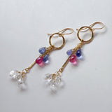 タンザナイトとルビー、ハーキマークォーツのリングピアス