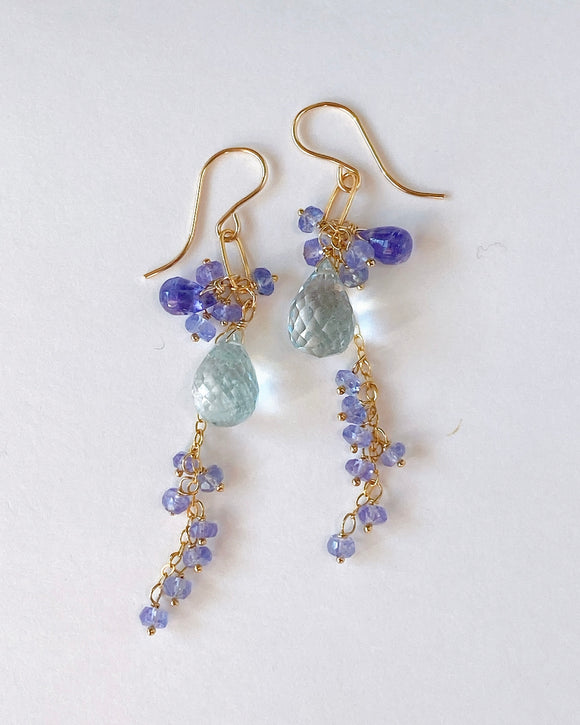 Large aquamarine and tanzanite long earrings