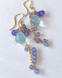 Large aquamarine and tanzanite long earrings