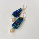 ローマングラスとアコヤパールのピアス