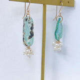 ローマングラスと淡水パールのフリルピアス