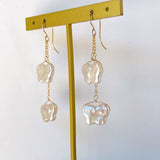 Butterfly pearl double earrings 