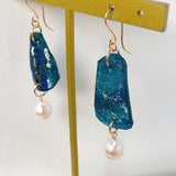 ローマングラスとアコヤパールのピアス