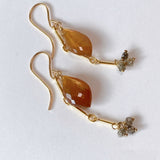 Golden shine moonstone and brown diamond earrings 