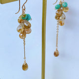 ルチルクォーツとソノランターコイズのシャンデリアピアス