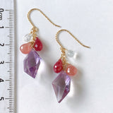 Peruvian rhodochrosite, lavender amethyst, ruby ​​and rainbow moonstone earrings 