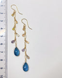 コンケーブカット ロンドンブルートパーズとサファイアのロングピアス