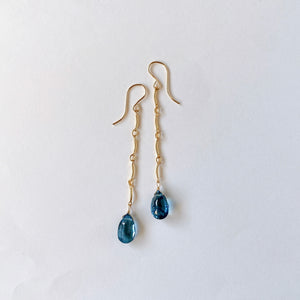 Concave London Blue Topaz Bar Chain Earrings 