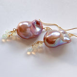 Oyster baroque pearl and opal earrings