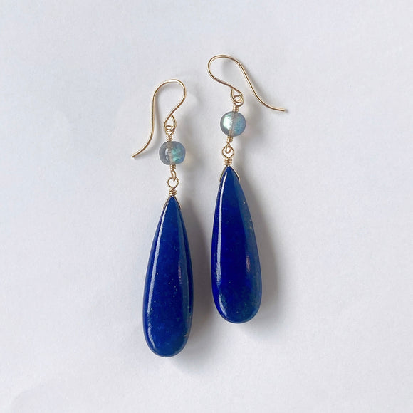 大きなラピスラズリとラブラドライトのピアス