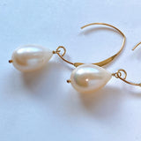 Single large drop freshwater pearl earrings 