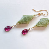 グリーンジャスパーとロードライトガーネットのピアス