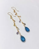 コンケーブカット ロンドンブルートパーズとサファイアのロングピアス