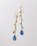 コンケーブカット ロンドンブルートパーズとサファイアのロングピアス