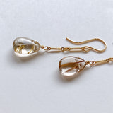 Golden rutilated quartz bar chain earrings