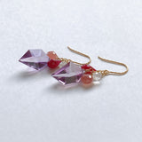 Peruvian rhodochrosite, lavender amethyst, ruby ​​and rainbow moonstone earrings 