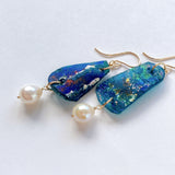 ローマングラスとアコヤパールのピアス