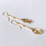 Golden rutilated quartz bar chain earrings