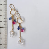 タンザナイトとルビー、ハーキマークォーツのリングピアス