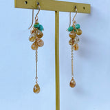 ルチルクォーツとソノランターコイズのシャンデリアピアス