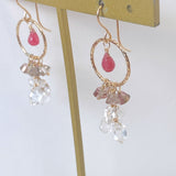 Grossular garnet, tourmaline and Herkimer quartz chandelier earrings 