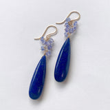 大きなラピスラズリとタンザナイトのブーケピアス