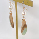 オパライズドウッドとアコヤパールのピアス5-31