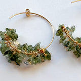 モルダバイトとハーキマークォーツのフープピアス