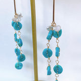 ソノランターコイズとアコヤケシパールのロングピアス