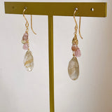 ゴールデンルチルクォーツとトルマリンのピアス