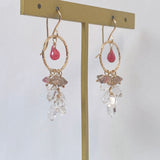 Grossular garnet, tourmaline and Herkimer quartz chandelier earrings 