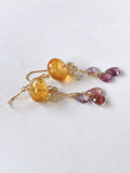 大粒シトリンとスピネルとグリーンサファイアのピアス