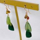 Green earrings with malachite, serpentine and petrol tourmaline