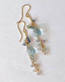 Large aquamarine and Ceylon sapphire long earrings