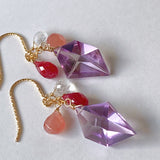 Peruvian rhodochrosite, lavender amethyst, ruby ​​and rainbow moonstone earrings 