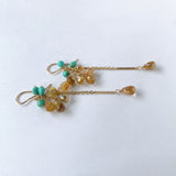 ルチルクォーツとソノランターコイズのシャンデリアピアス