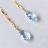 アクアマリンのダブルロングピアス