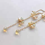 ラウンドカットオパールとアコヤベビーパールのロングピアス