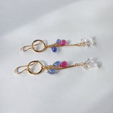 タンザナイトとルビー、ハーキマークォーツのリングピアス