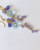 Large aquamarine and tanzanite long earrings