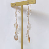 Golden rutilated quartz and herkimer quartz long earrings 