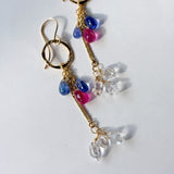 タンザナイトとルビー、ハーキマークォーツのリングピアス