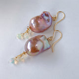 Oyster baroque pearl and opal earrings