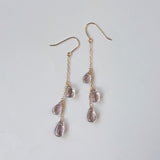 アフガニスタンフローライトのトリプルピアス　ピンク