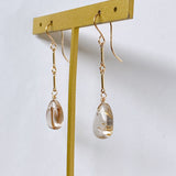 Golden rutilated quartz bar chain earrings