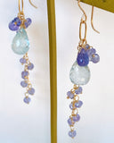 Large aquamarine and tanzanite long earrings