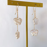 Butterfly pearl double earrings 