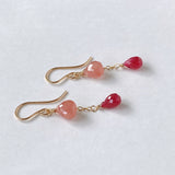 Delicate rhodochrosite and ruby ​​earrings from Peru 