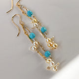 アコヤベビーパールとスリーピングビューティーターコイズ、ダイヤモンドの2連ピアス